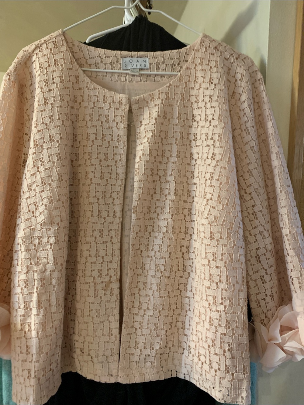 Joan Rivers Blush Lace Open-Front Blazer XL